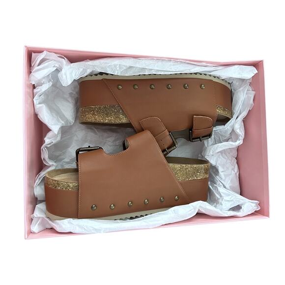 Anthropologie Intentionally Blank Leather Platform Sandal Women's 40/9.5 Tan NEW - Picture 3 of 10